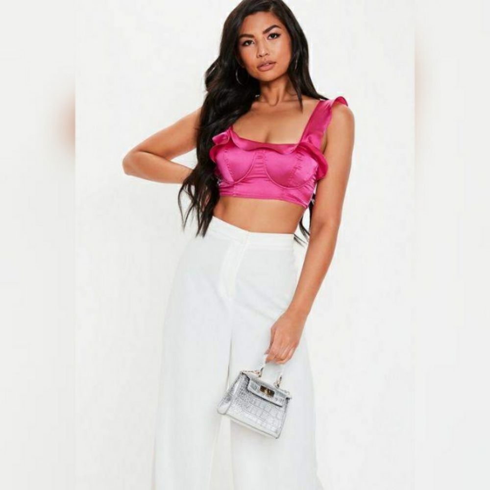 Missguided Hot Pink Satin Ruffle Crop Top